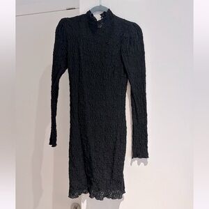 Aqua mock neck bodycon black textured long sleeve mini dress